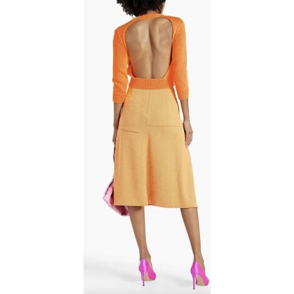 Les Reveries Sweaters - LES REVERIES Cutout Knitted Cropped Sweater Top in Orange - Size L